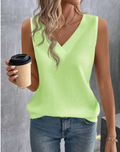 Women's Casual Neon Green Textured V-Neck Vest