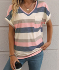 Striped Print Batwing Sleeve Tee Graphic Tees Women Tops