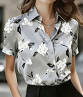 Women's Floral Print Casual Single-Breasted Short Sleeve Shirt