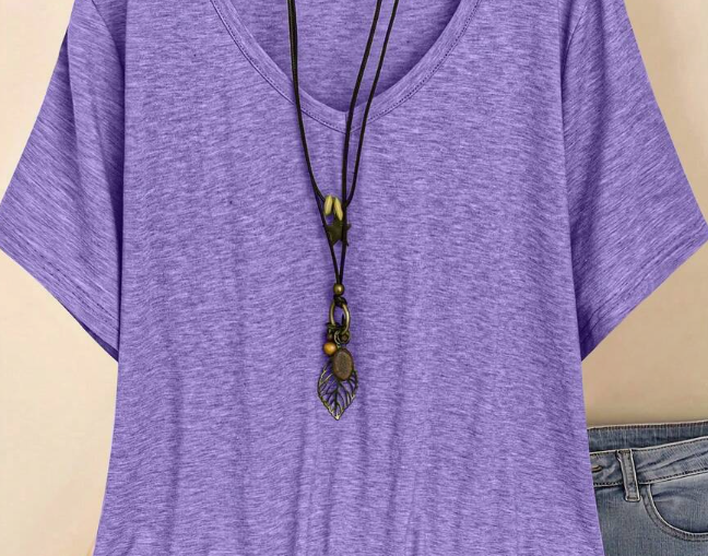 1pc Solid Color Casual Round Neck Simple T-Shirt, For Daily Wear